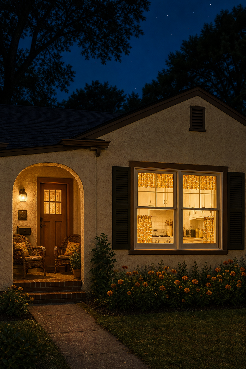 Exterior variant 4 dusk kitchen glow